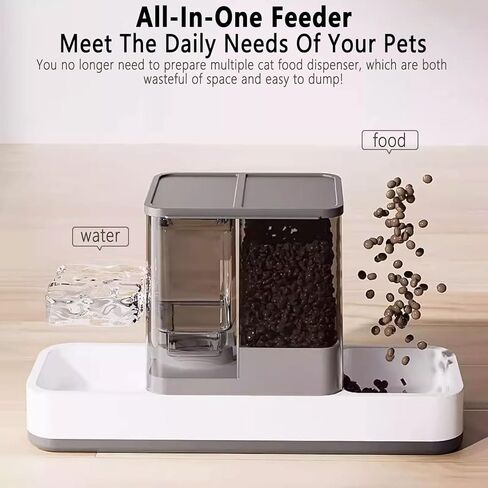 kathson Gravity Cat Food and Water Dispenser Automatic Dog Feeder Waterer 2 in 1 Auto Pet Food and Water Bowl Set Self Feeding for Puppy Kitten，Grey in Kuwait