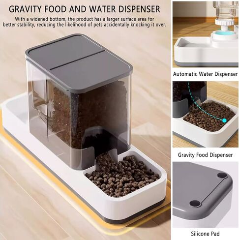 kathson Gravity Cat Food and Water Dispenser Automatic Dog Feeder Waterer 2 in 1 Auto Pet Food and Water Bowl Set Self Feeding for Puppy Kitten，Grey in Kuwait
