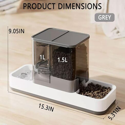 kathson Gravity Cat Food and Water Dispenser Automatic Dog Feeder Waterer 2 in 1 Auto Pet Food and Water Bowl Set Self Feeding for Puppy Kitten，Grey in Kuwait