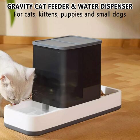 kathson Gravity Cat Food and Water Dispenser Automatic Dog Feeder Waterer 2 in 1 Auto Pet Food and Water Bowl Set Self Feeding for Puppy Kitten，Grey in Kuwait