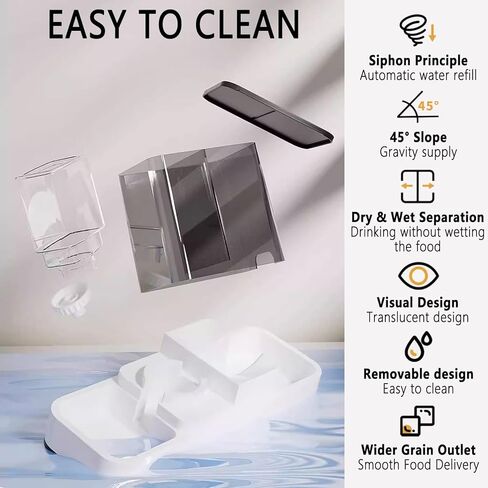 kathson Gravity Cat Food and Water Dispenser Automatic Dog Feeder Waterer 2 in 1 Auto Pet Food and Water Bowl Set Self Feeding for Puppy Kitten，Grey in Kuwait