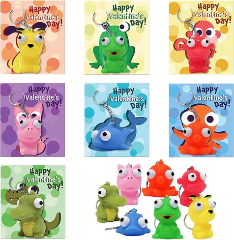 Joyin 28 حزم بطاقات هدايا عيد الحب مع بوبت Eyes Animal Keychains for Kids Form in Kuwait