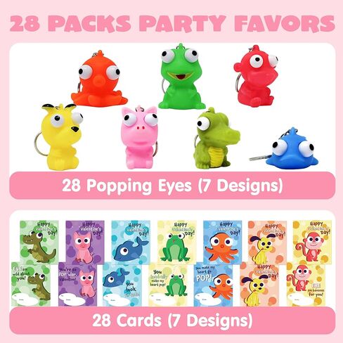 Joyin 28 حزم بطاقات هدايا عيد الحب مع بوبت Eyes Animal Keychains for Kids Form in Kuwait