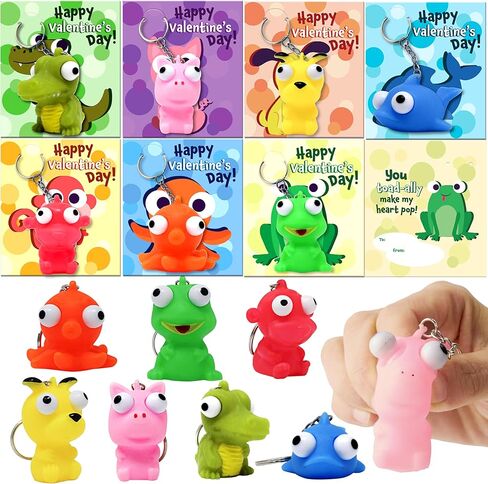 Joyin 28 حزم بطاقات هدايا عيد الحب مع بوبت Eyes Animal Keychains for Kids Form in Kuwait