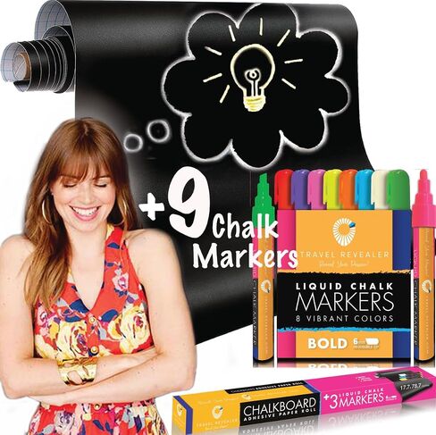 Chalkboard Contact Paper Self Adhesive Dry Erase Contact Paper Roll +3 Liquid Chalk Markers 17.7x78.7 Chalkboard Wallpaper Stick & Peel Contact Paper Blackboard for Wall Vinyl Black Stickers in Saudi Arabia