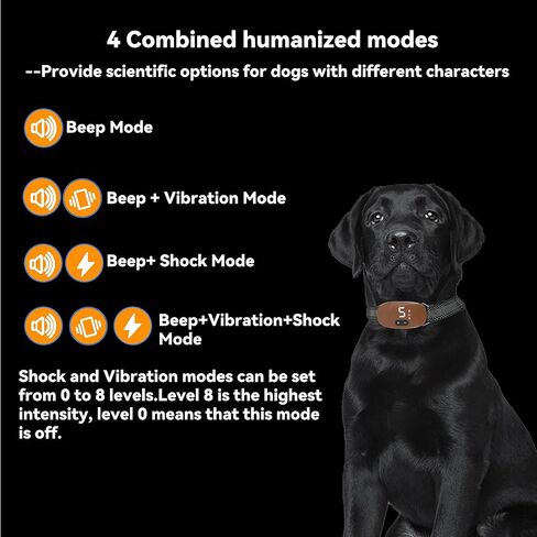 Dog Bark Collar,Automatic Anti Barking Collar with 8 Adjustable Sensitivity,Effective 8 Levels of Vibration Shock Beep Modes,for Medium Large Dogs,Waterproof and Rechargeable,Orange in Saudi Arabia