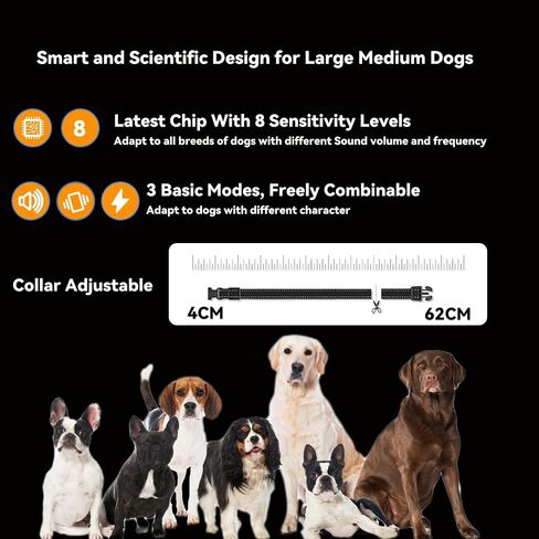 Dog Bark Collar,Automatic Anti Barking Collar with 8 Adjustable Sensitivity,Effective 8 Levels of Vibration Shock Beep Modes,for Medium Large Dogs,Waterproof and Rechargeable,Orange in Saudi Arabia