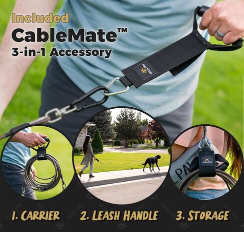 TIE DOG TIE OUT CABLE و SATE 20 قدمًا - للكلاب الكبيرة التي تصل إلى 300 رطل - حصة الشقوق والكلاب الشاقة في Yard ، Beach & Camping في الخارج (Black ، L/XL - 20 قدمًا) in Kuwait