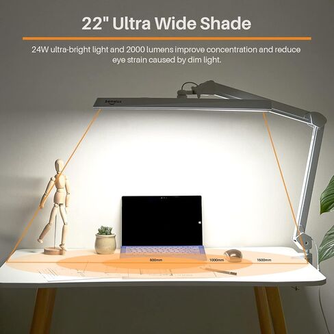 LED Architect Desk Lamp with Clamp, Metal Swing Arm 2000 Lumens Dimming Office Table Lamp for Task Work Drafting Reading Desktop, 234PCS Bright LEDs, 24W, 5 Color Temperatures Workbench Lamp in Kuwait