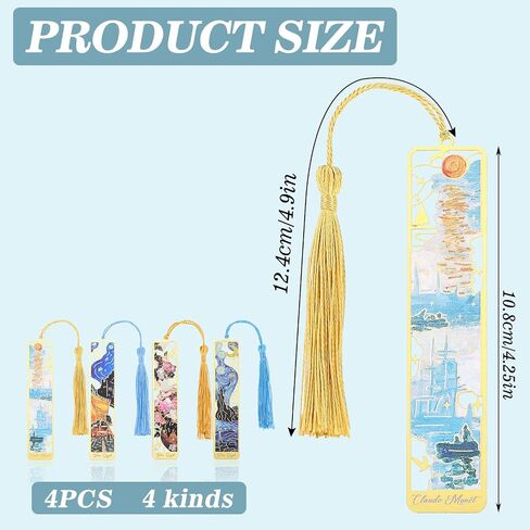4Pcs Metal Bookmarks for Reading Women, Golden Hollow Book Marks Set with Tassels, Classic Oil Painting Bookmarks Aesthetic, Pretty Vintage Bookmarks for Book Lovers Reader Teens Girls in Saudi Arabia