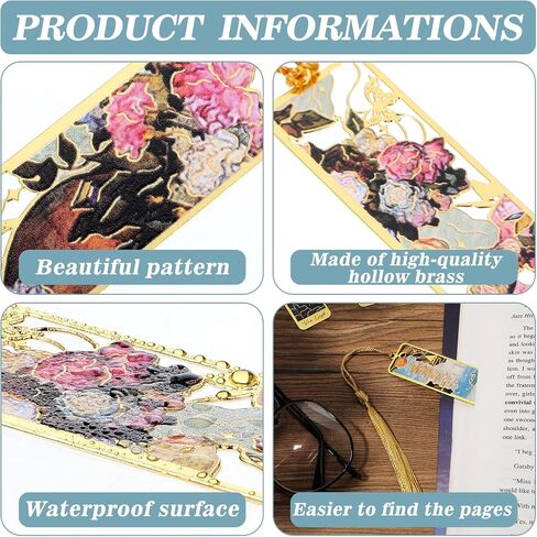 4Pcs Metal Bookmarks for Reading Women, Golden Hollow Book Marks Set with Tassels, Classic Oil Painting Bookmarks Aesthetic, Pretty Vintage Bookmarks for Book Lovers Reader Teens Girls in Saudi Arabia
