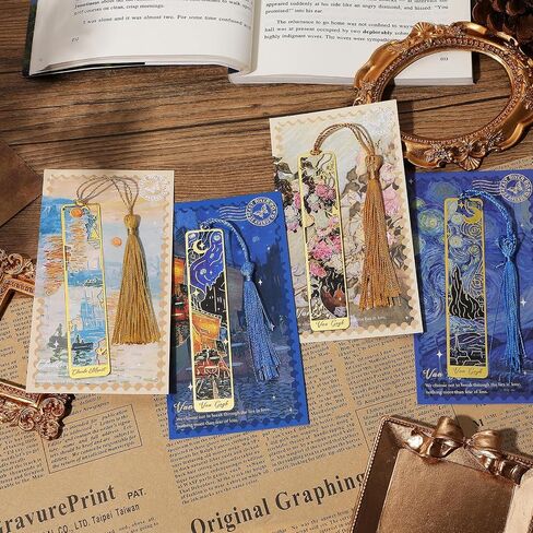4Pcs Metal Bookmarks for Reading Women, Golden Hollow Book Marks Set with Tassels, Classic Oil Painting Bookmarks Aesthetic, Pretty Vintage Bookmarks for Book Lovers Reader Teens Girls in Saudi Arabia