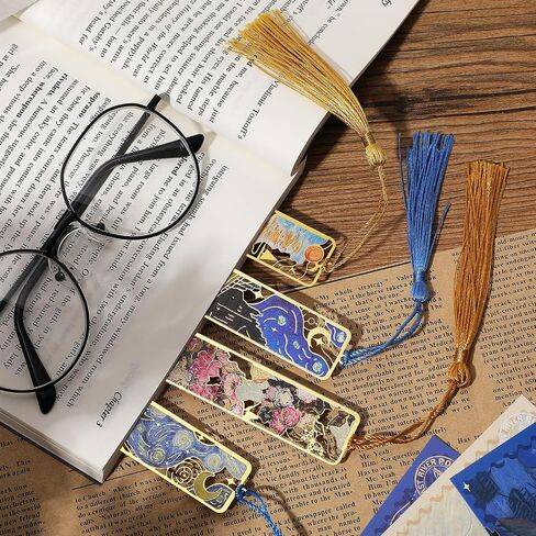 4Pcs Metal Bookmarks for Reading Women, Golden Hollow Book Marks Set with Tassels, Classic Oil Painting Bookmarks Aesthetic, Pretty Vintage Bookmarks for Book Lovers Reader Teens Girls in Saudi Arabia