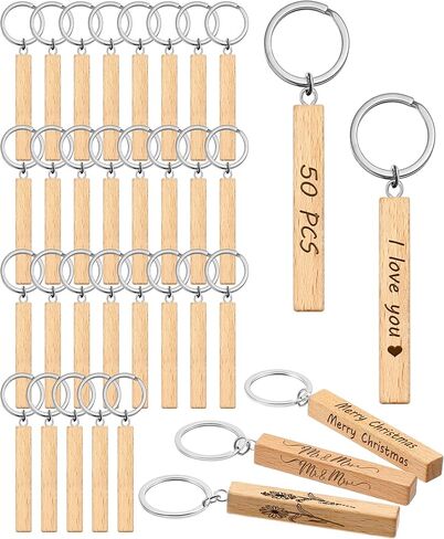 Wavyknot 24 Pcs Blanks Wooden Keychain Bulk Laser Engraving Blanks Wooden Key Chain Rectangle DIY Wood Key Chain Unfinished Wooden Key Tag for Laser Engraving, DIY Various Key Tags, Wood Crafts Gift in Kuwait
