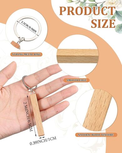 Wavyknot 24 Pcs Blanks Wooden Keychain Bulk Laser Engraving Blanks Wooden Key Chain Rectangle DIY Wood Key Chain Unfinished Wooden Key Tag for Laser Engraving, DIY Various Key Tags, Wood Crafts Gift in Kuwait