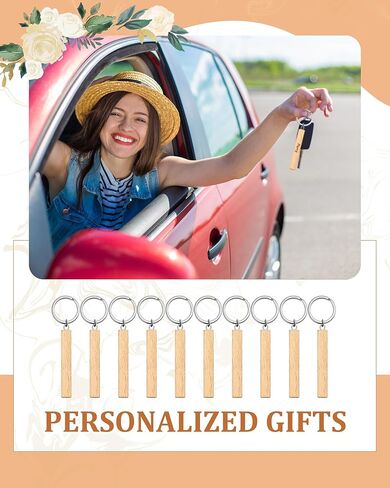 Wavyknot 24 Pcs Blanks Wooden Keychain Bulk Laser Engraving Blanks Wooden Key Chain Rectangle DIY Wood Key Chain Unfinished Wooden Key Tag for Laser Engraving, DIY Various Key Tags, Wood Crafts Gift in Kuwait