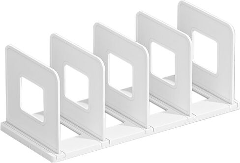 SAYEEC Desk File Sorter Vertical Desktop File Folder Organizer 4 Section Plastic Book Holder Adjustable Shelf Dividers Closet Purse Handbag Mail Binder Organizer Magazine Rack Stand Bookshelf (White) in Kuwait