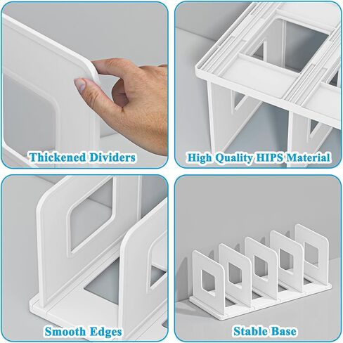 SAYEEC Desk File Sorter Vertical Desktop File Folder Organizer 4 Section Plastic Book Holder Adjustable Shelf Dividers Closet Purse Handbag Mail Binder Organizer Magazine Rack Stand Bookshelf (White) in Kuwait