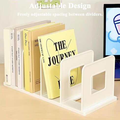 SAYEEC Desk File Sorter Vertical Desktop File Folder Organizer 4 Section Plastic Book Holder Adjustable Shelf Dividers Closet Purse Handbag Mail Binder Organizer Magazine Rack Stand Bookshelf (White) in Kuwait