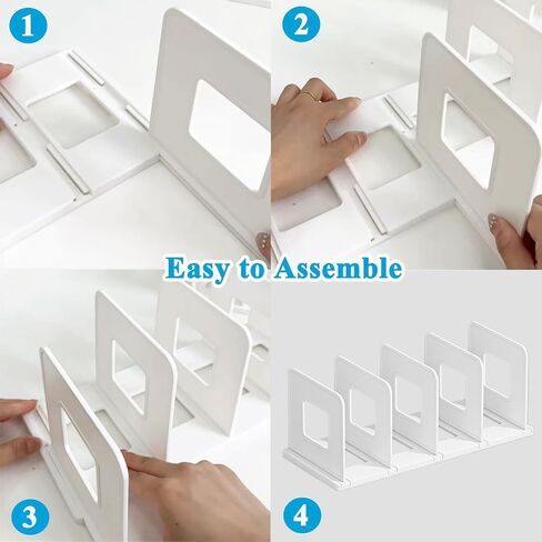 SAYEEC Desk File Sorter Vertical Desktop File Folder Organizer 4 Section Plastic Book Holder Adjustable Shelf Dividers Closet Purse Handbag Mail Binder Organizer Magazine Rack Stand Bookshelf (White) in Kuwait