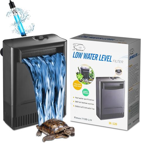 Turtle Tank Filter Aquarium Filter w/ Detachable U-V Light for 30-75Gal, Waterfall Flow Adjustable Low Water Level Internal Green Clean Machine Killing Deodorization Saltwater Freshwater Crystal Clear in Saudi Arabia