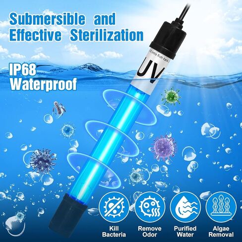 Turtle Tank Filter Aquarium Filter w/ Detachable U-V Light for 30-75Gal, Waterfall Flow Adjustable Low Water Level Internal Green Clean Machine Killing Deodorization Saltwater Freshwater Crystal Clear in Saudi Arabia