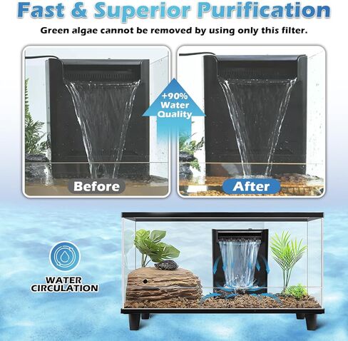 Turtle Tank Filter Aquarium Filter w/ Detachable U-V Light for 30-75Gal, Waterfall Flow Adjustable Low Water Level Internal Green Clean Machine Killing Deodorization Saltwater Freshwater Crystal Clear in Saudi Arabia