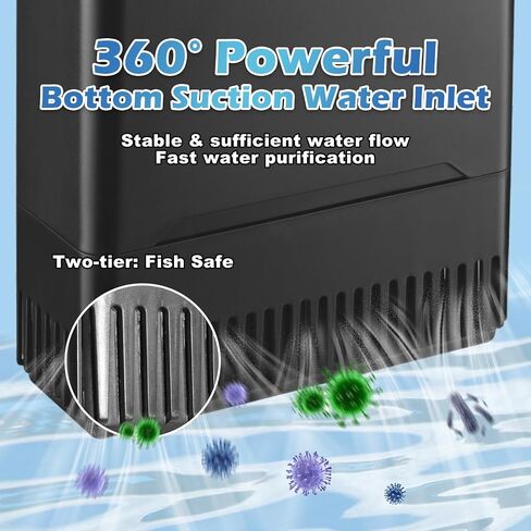 Turtle Tank Filter Aquarium Filter w/ Detachable U-V Light for 30-75Gal, Waterfall Flow Adjustable Low Water Level Internal Green Clean Machine Killing Deodorization Saltwater Freshwater Crystal Clear in Saudi Arabia