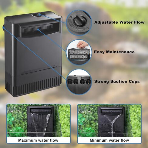 Turtle Tank Filter Aquarium Filter w/ Detachable U-V Light for 30-75Gal, Waterfall Flow Adjustable Low Water Level Internal Green Clean Machine Killing Deodorization Saltwater Freshwater Crystal Clear in Saudi Arabia