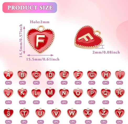 Craftdady Love Heart Charms Enamel Metal Letter Alphabet Charms Valentine's Day Charms 2mm Hole Heart with Letter A-Z Alloy Jewelry Pendants for Bracelet Earring Necklace Making, 15.5x14.5mm in Saudi Arabia