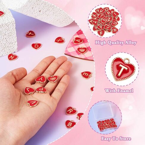 Craftdady Love Heart Charms Enamel Metal Letter Alphabet Charms Valentine's Day Charms 2mm Hole Heart with Letter A-Z Alloy Jewelry Pendants for Bracelet Earring Necklace Making, 15.5x14.5mm in Saudi Arabia