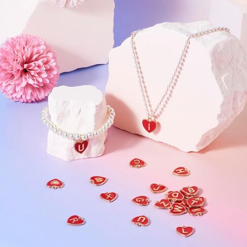 Craftdady Love Heart Charms Enamel Metal Letter Alphabet Charms Valentine's Day Charms 2mm Hole Heart with Letter A-Z Alloy Jewelry Pendants for Bracelet Earring Necklace Making, 15.5x14.5mm in Saudi Arabia