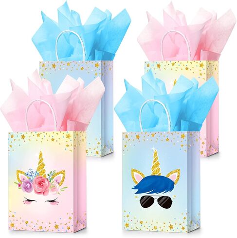 Sherr 30 Pcs Unicorn Party Favor Bags with Tissue Paper for Unicorn Party Supplies, Unicorn Gift Bag Unicorn Party Goody Treat Candy Bags for Unisex Party Favors Kids Baby Birthday Decorations in Saudi Arabia
