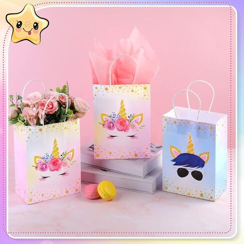Sherr 30 Pcs Unicorn Party Favor Bags with Tissue Paper for Unicorn Party Supplies, Unicorn Gift Bag Unicorn Party Goody Treat Candy Bags for Unisex Party Favors Kids Baby Birthday Decorations in Saudi Arabia