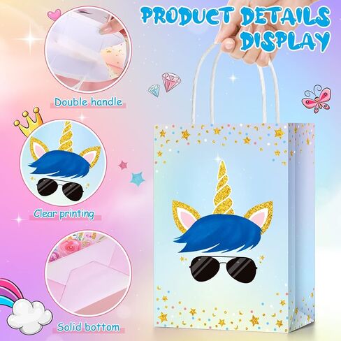 Sherr 30 Pcs Unicorn Party Favor Bags with Tissue Paper for Unicorn Party Supplies, Unicorn Gift Bag Unicorn Party Goody Treat Candy Bags for Unisex Party Favors Kids Baby Birthday Decorations in Saudi Arabia