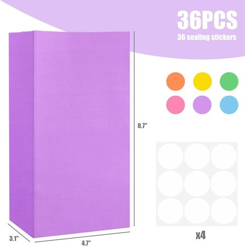 VGOODALL 36PCS Solid Color Paper Bags, Neon Colored Gift Bags Party Favor Treat Bags Goodie Bags for Birthdays Baby Showers Crafts Wedding 6 Colors in Saudi Arabia