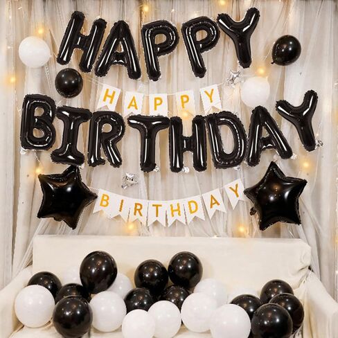 CANREVEL Happy Birthday Banner 13pcs 16 Inch Mylar Foil Letters Sign Balloons with LED Lights Birthday Party Decorations for Kids and Adults - 3D Black in Saudi Arabia