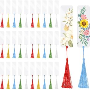 60 PCS Acrylic Borkmark blanks with tassel 30 pcs clear Craft Bookmark 30 pcs tassel contlulful Flugh Rignmark Starmmark Warkers Warkers for DIY Crafts School Gift (4.7 × 1.3inch) in Kuwait