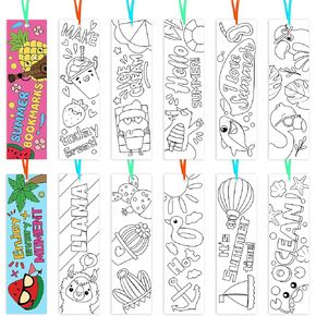 Haooryx Color Your Own Summer Bookmarks Bulk - 150Pcs Kids DIY Coloring Blank Bookmark Summer Theme Book Marks for Teacher Student Classroom Rewards Supplies Paper Art Craft Kit Party Gift Bag Fillers