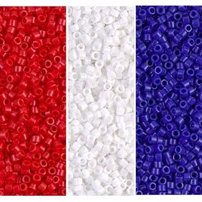 Miyuki Delica Seed Beads Bundle: Size 11/0, Opaque White DB200, Opq Dark Blue DB726, Opq Dark Cranberry Red DB723-3 Tubes of 7.2 Grams ea