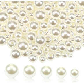 TOAOB 200pcs Pearl Beads for Jewelry Making 4mm to 12mm White Loose Pearls Craft Beads with Holes for DIY Craft Necklaces Bracelets Sewing Crafts Party Home Decoration