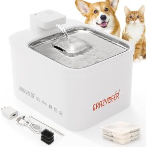 4L Wireless Cat Water Fountain with Stainless Steel Top, Low Noise Cat Drinking Fountain Automatic Pet Water Dispenser for Healthy Drinking