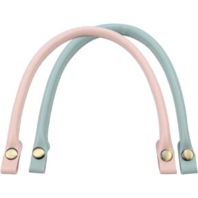 2Pcs 2 Colors Leather Bag Handles 15.74in/400mm PU Leather Purse Bag Strap for DIY Crocheted Bags Purse Wallet Tote Bag Making Repairing (Pink,Light Blue)