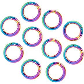 Framendino, 10 Pack Rainbow Round Carabiners Clips Snap Hooks Zinc Metal Spring Gate O Rings Buckles 0.75 inch