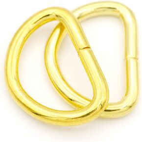 CRAFTMEMORE 100 Pack 1 Inch Metal D-Rings Non Welded Dee Ring for Bag Belt Lanyard DIY Craft Accessories (Gold)