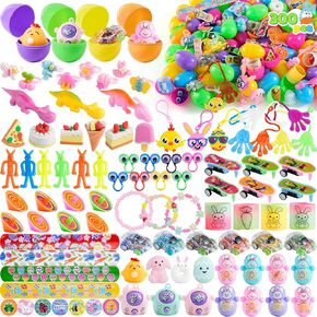JOYIN 300 Pcs Filled Easter Eggs Bulk with Toys, Assorted Easter Fillers Include 100 Eggs, 100 Toys & 100 Pcs Theme Stickers for Kids Hunt, Basket Stuffers, Party Favors Prize