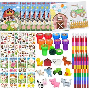 Cinrobiye 72 Pcs Farm Animal Coloring Book Party Favors Set, Barnyard Tractor Birthday Party Pinatas Goodie Bag Fillers,Farmhouse Party Supplies Craft DIY Kit for Fiesta Rodeo Cow Party