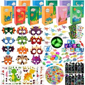 Dinosaur Party Favors for 12 Kids, 10 Styles 168Pcs Dinosaur Birthday Party Supplies, Dinosaur Goodie Bag Stuffers, Dino Birthday Party Favors, Dino Party Favors Gift Bag, Dinosaur Gifts Bags Fillers