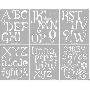 Aleks Melnyk No.76 Pyrography Stencils, Wood Burning 6 PCS Templates, Metal Letters Stencil for Engraving Wood and Patterns, Alphabet and Number, Lettering, Letting, Stainless Steel Journal Stencils