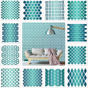 12 Sets Geometric Honeycomb Stencils Painting Art Templates Stencils for Scrapbooking Drawing Tracing DIY Furniture Wall Floor Decor (6 x 6 Inch)